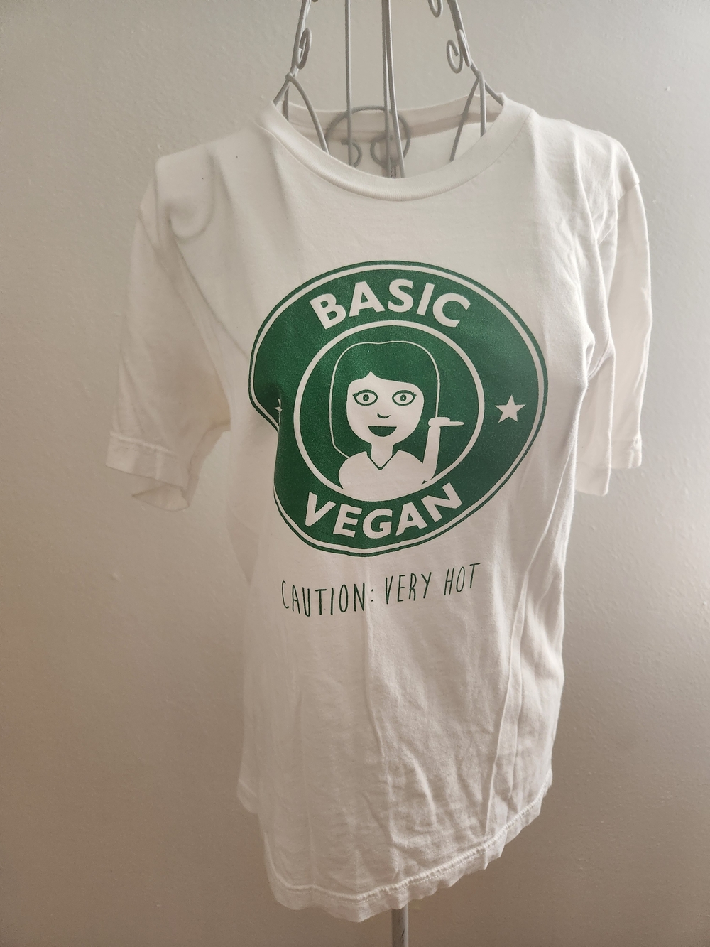 Basic Vegan Starbucks Inspired Logo Parody Graphic T-Shirt White S